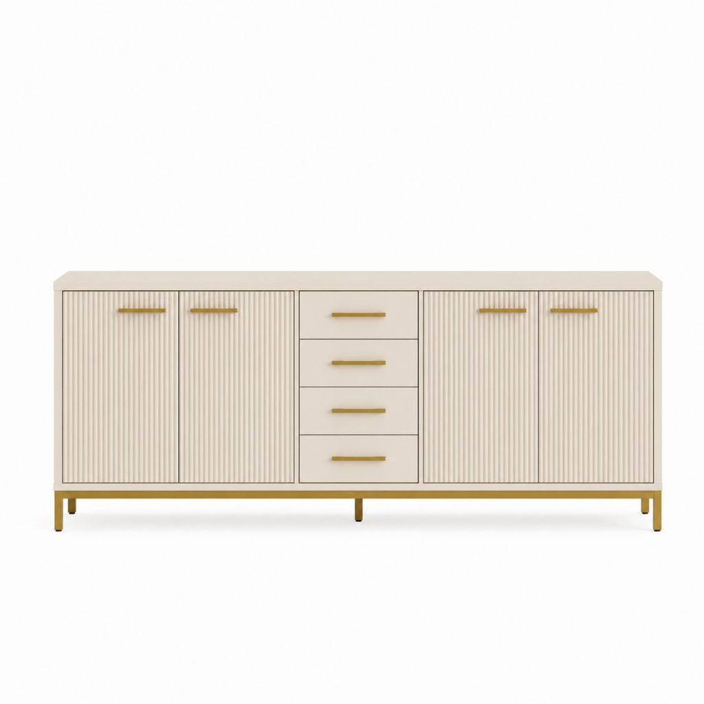 Sideboard Cremeweiß mit geriffelten MDF-Türen und 4 Schubladen 180 x 40 x 85 cm