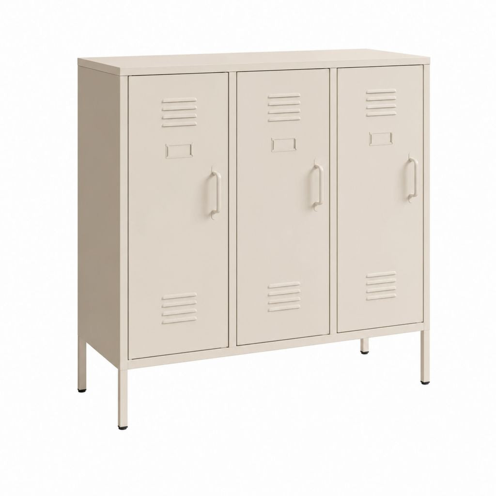 Sideboard Metallschrank Beige pulverbeschichteter Stahl rechteckig mit 3 Türen 120 x 40 x 100 cm