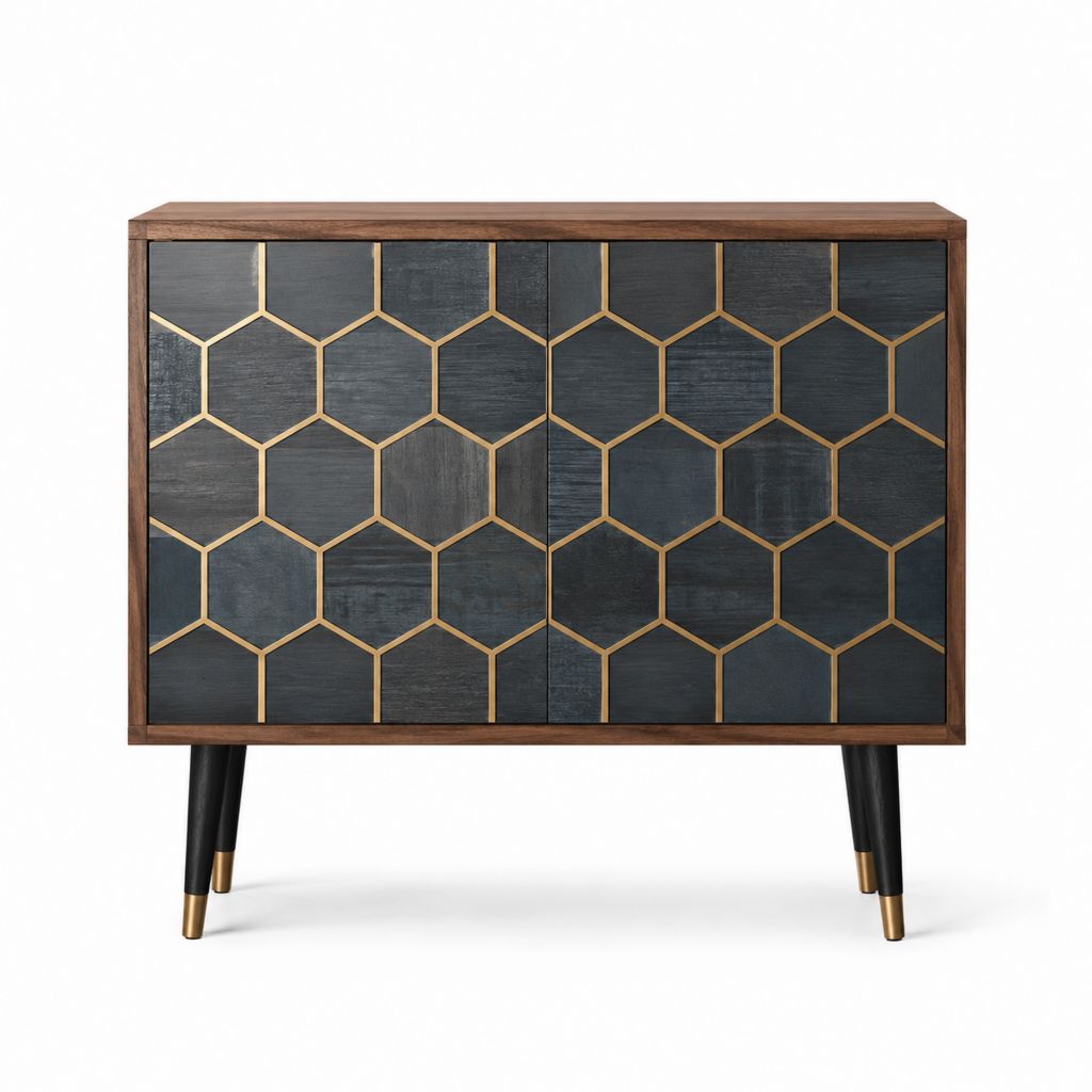 Sideboard mit 4 Türen Schwarz Walnussfurnier MDF Messing rechteckig 120 x 40 x 85 cm