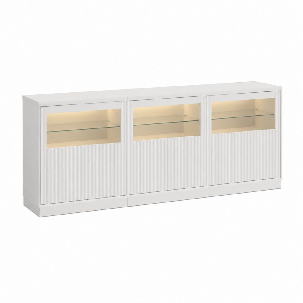 Sideboard Weiß MDF rechteckig mit 3 Glastüren LED-Beleuchtung 160 x 40 x 80 cm