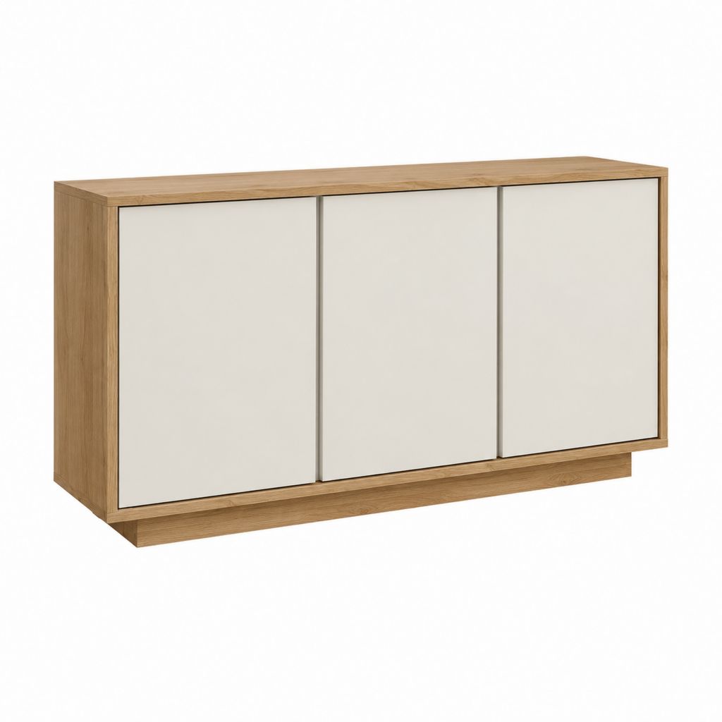 Sideboard mit 3 Türen Weiß Eiche-Dekor Spanplatte rechteckig 160 x 40 x 90 cm