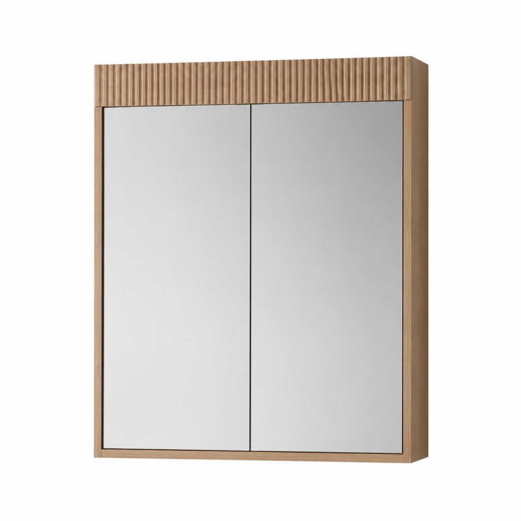 Badezimmer Spiegelschrank mit 2 Spiegeltüren Eiche Dekor Spanplatte 60 x 80 x 15 cm