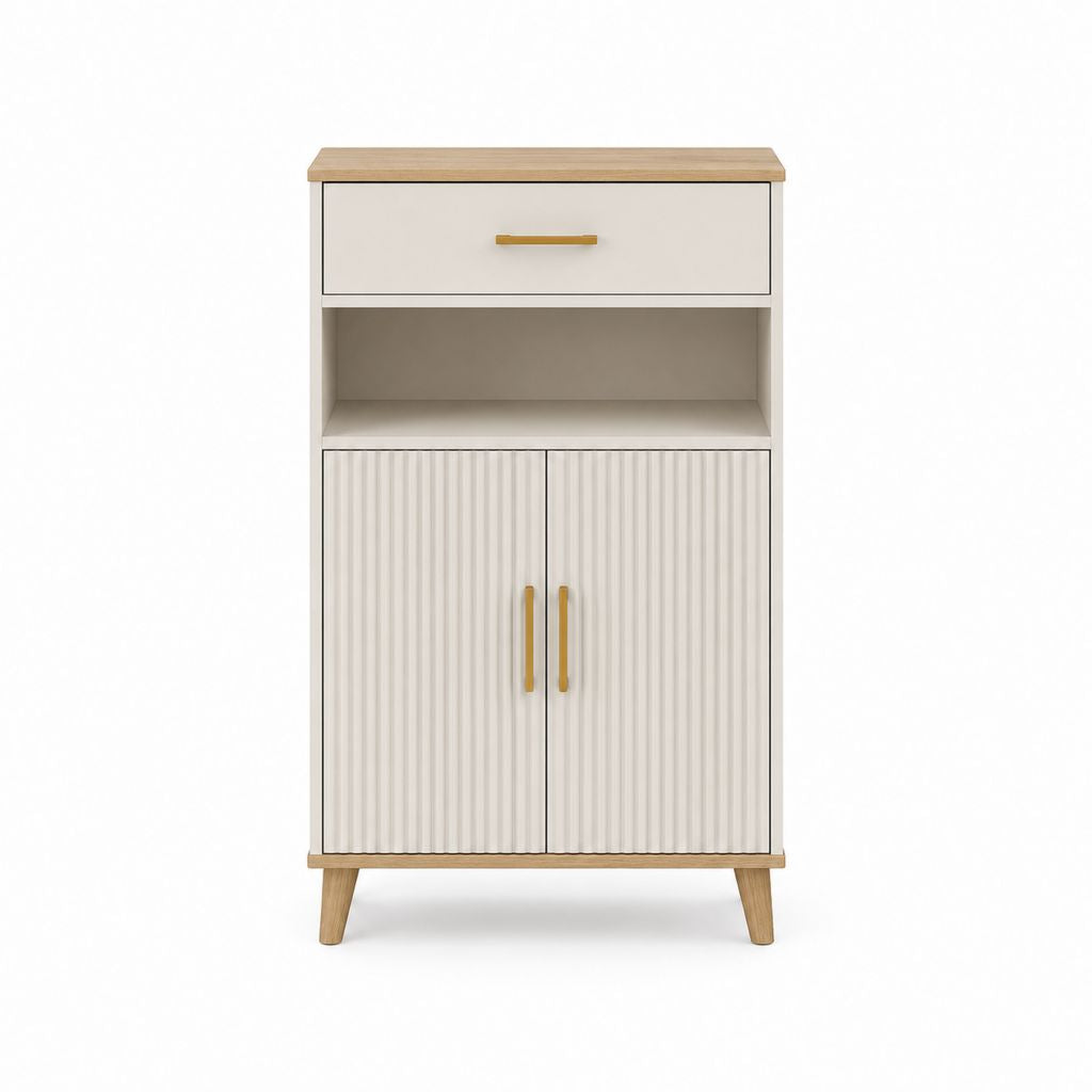 Sideboard Weiß Eiche MDF rechteckig 80 x 40 x 120 cm mit Schublade und 2 Türen