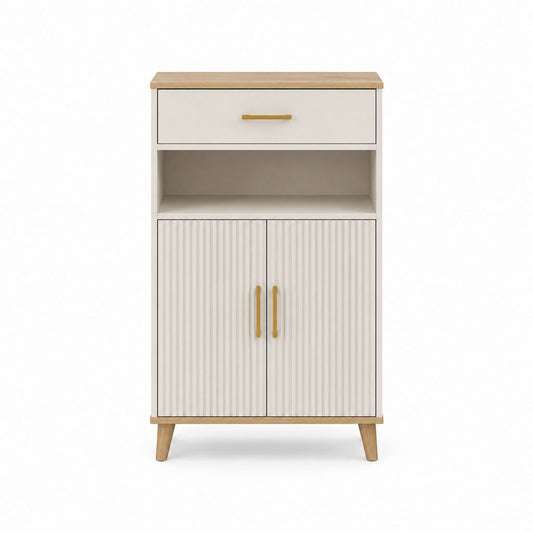 Sideboard Weiß Eiche MDF rechteckig 80 x 40 x 120 cm mit Schublade und 2 Türen