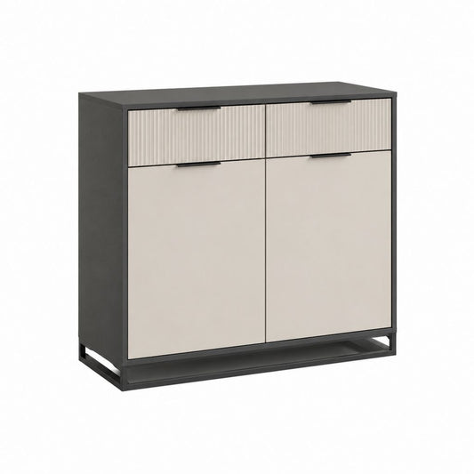 Sideboard mit 2 Türen und 2 Schubladen Beige Schwarz MDF Stahl 100 x 40 x 100 cm