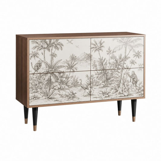 Sideboard mit 4 Türen in Walnussbraun und Weiß mit MDF-Korpus 120 x 40 x 80 cm