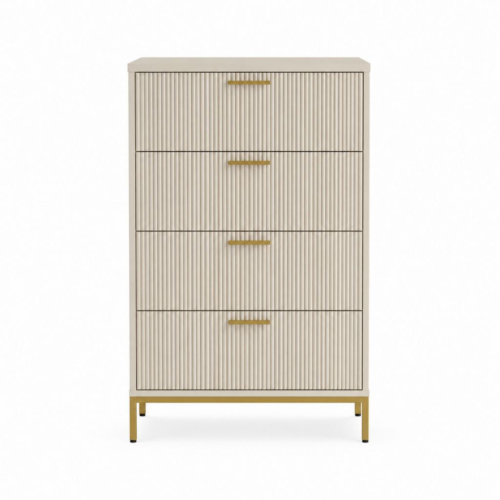 Kommode mit 4 Schubladen in Creme MDF und Stahl 80 x 40 x 150 cm