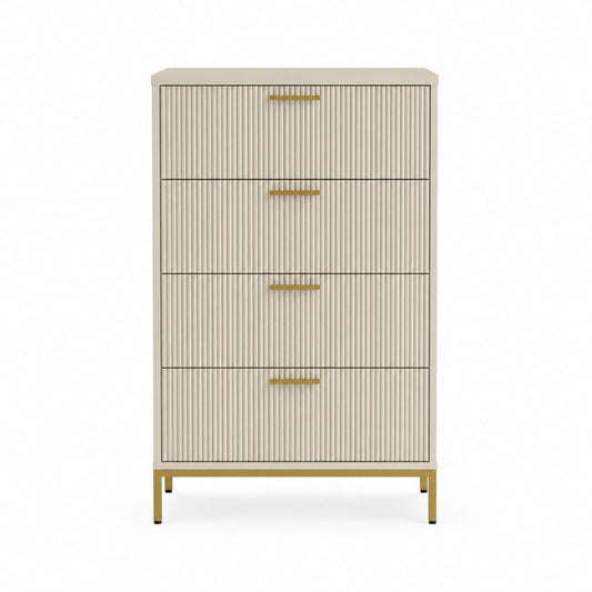 Kommode mit 4 Schubladen in Creme MDF und Stahl 80 x 40 x 150 cm