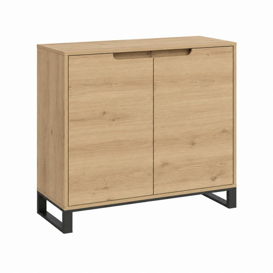 Sideboard mit 2 Türen Eiche Dekor Spanplatte Stahl rechteckig 90 x 40 x 100 cm