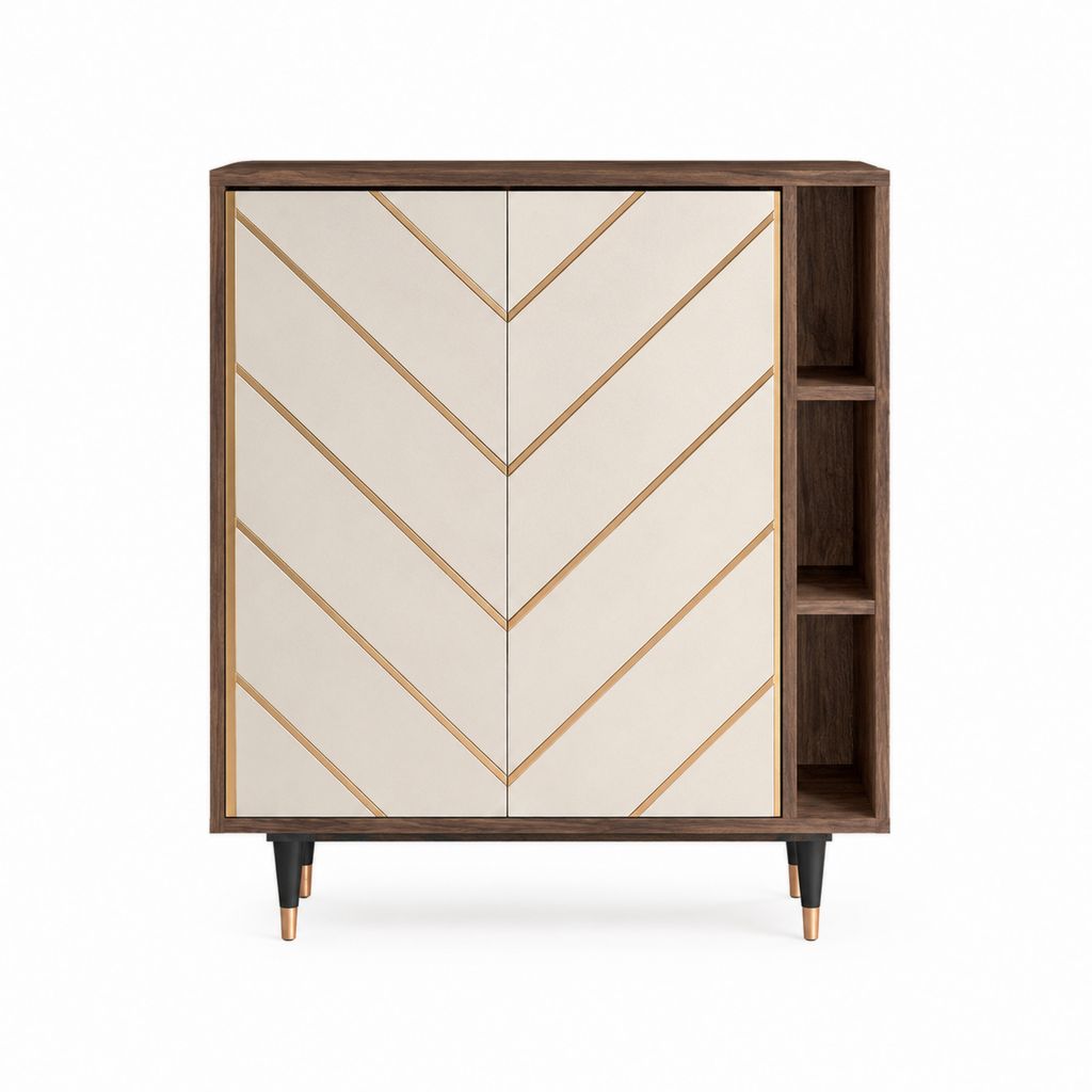 Sideboard mit 2 Türen und 3 offenen Fächern Walnuss Creme MDF Spanplatte rechteckig 120 x 40 x 150 cm
