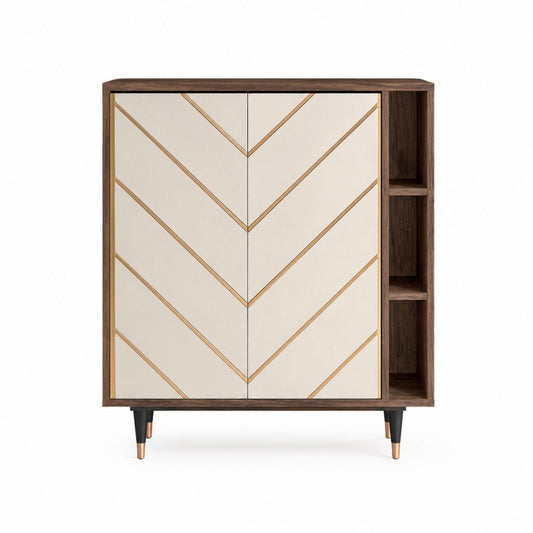 Sideboard mit 2 Türen und 3 offenen Fächern Walnuss Creme MDF Spanplatte rechteckig 120 x 40 x 150 cm