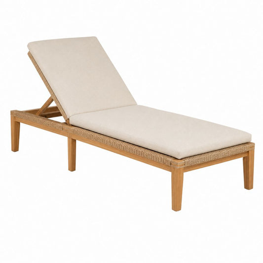 Gartenliege aus Akazienholz mit PE-Rattan Beige 200 x 70 x 35 cm