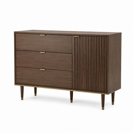 Sideboard mit 3 Schubladen und Tür Nussbraun MDF mit Nussbaumfurnier Rechteckig 150 x 45 x 85 cm
