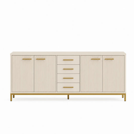 Sideboard Cremeweiß mit geriffelten MDF-Türen und 4 Schubladen 180 x 40 x 85 cm