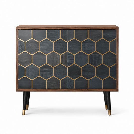 Sideboard mit 4 Türen Schwarz Walnussfurnier MDF Messing rechteckig 120 x 40 x 85 cm