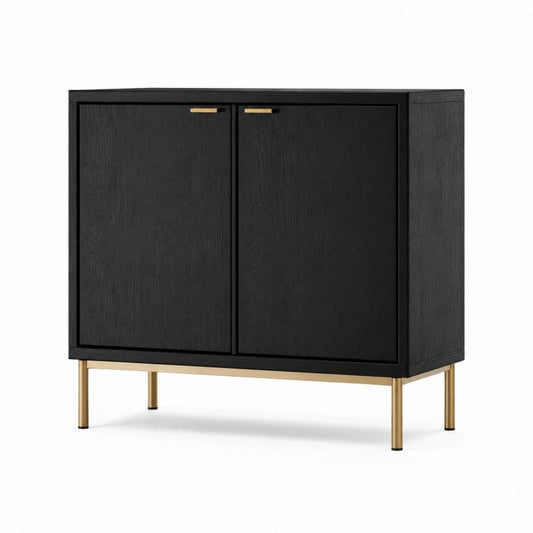 Sideboard mit 2 Türen Schwarz Holzdekor Stahl rechteckig 90 x 40 x 90 cm