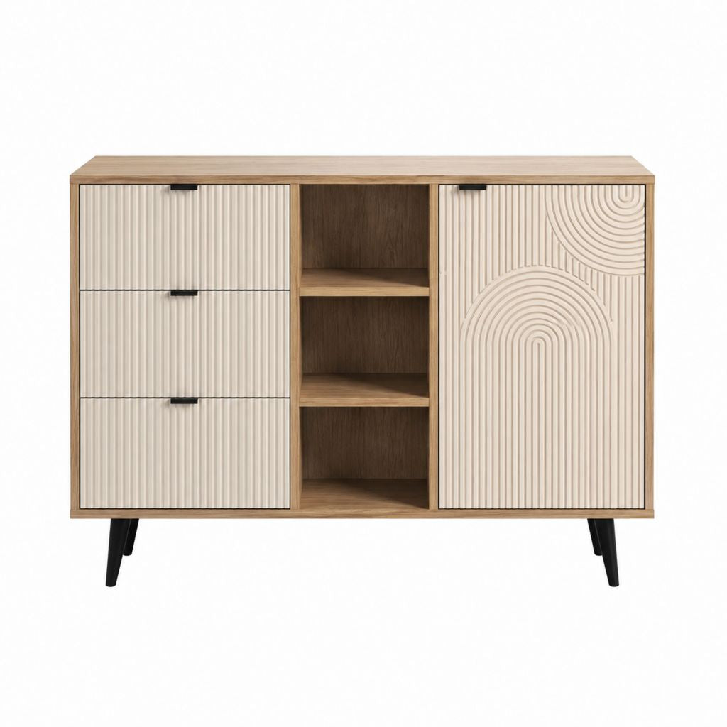 Sideboard mit Schubladen und Türen Naturweiß Holzwerkstoff 120 x 40 x 110 cm