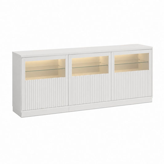 Sideboard Weiß MDF rechteckig mit 3 Glastüren LED-Beleuchtung 160 x 40 x 80 cm