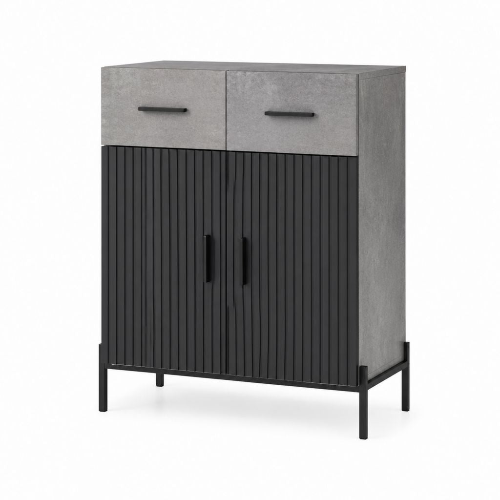 Sideboard mit 2 Türen und 2 Schubladen Grau Schwarz aus Spanplatte 80 x 40 x 120 cm