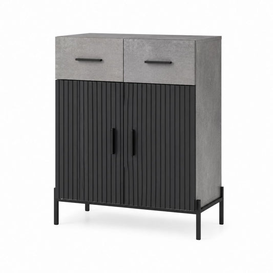 Sideboard mit 2 Türen und 2 Schubladen Grau Schwarz aus Spanplatte 80 x 40 x 120 cm