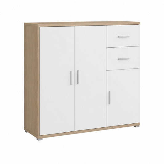 Sideboard Highboard Weiß Eiche-Optik Spanplatte rechteckig mit 3 Türen und 2 Schubladen 120 x 40 x 120 cm