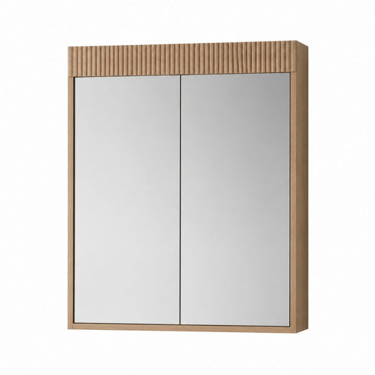 Badezimmer Spiegelschrank mit 2 Spiegeltüren Eiche Dekor Spanplatte 60 x 80 x 15 cm